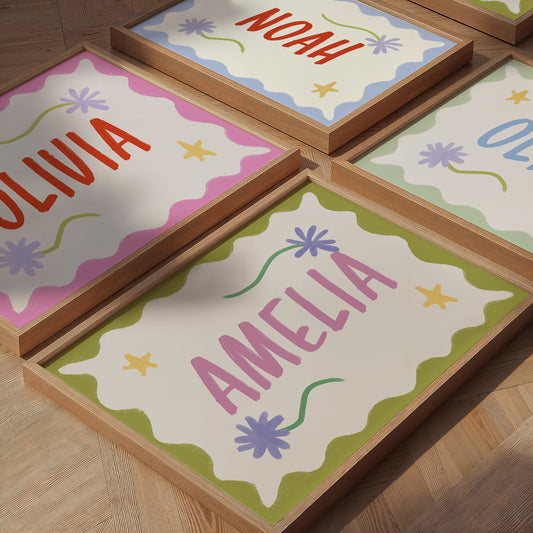 Custom Name Bright Colour Art Print | Unframed