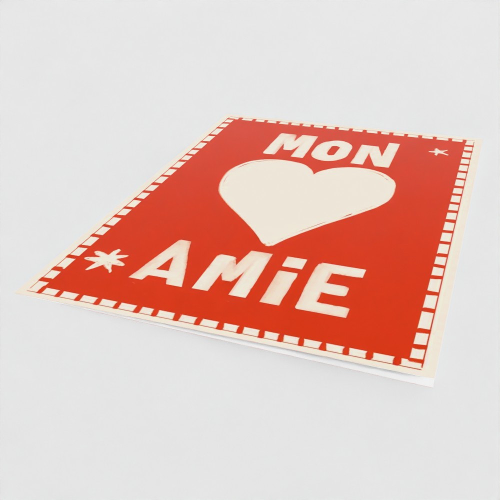 Mon Amie Red Heart Greetings Card