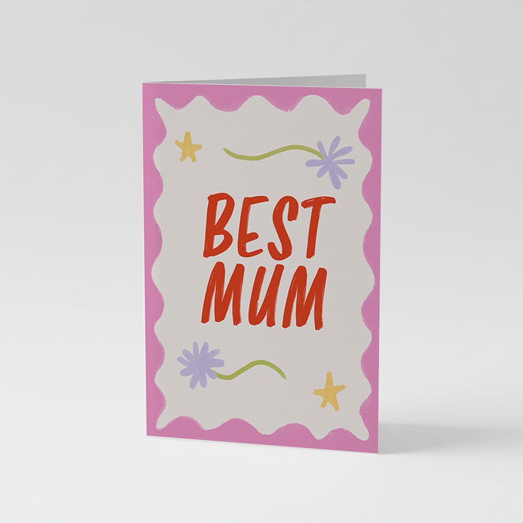 Best Mum Pink and Red Floral Greetings Card