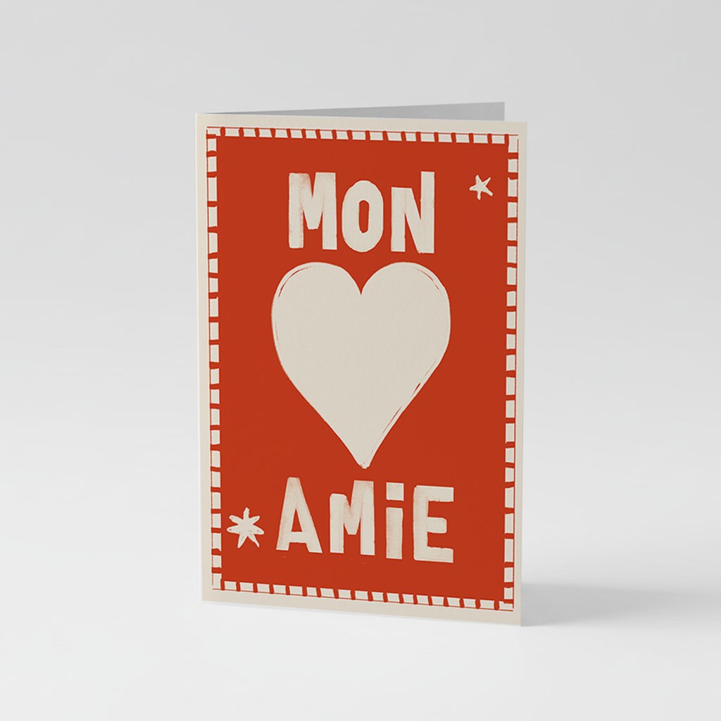 Mon Amie Red Heart Greetings Card