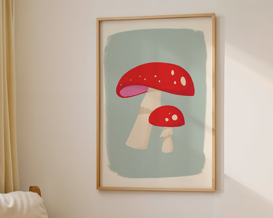 Red Mushroom Colourful Art Print